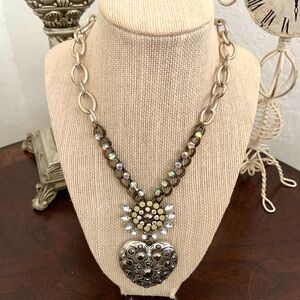 Betsey Johnson Silver Rhinestone Pendant Necklace